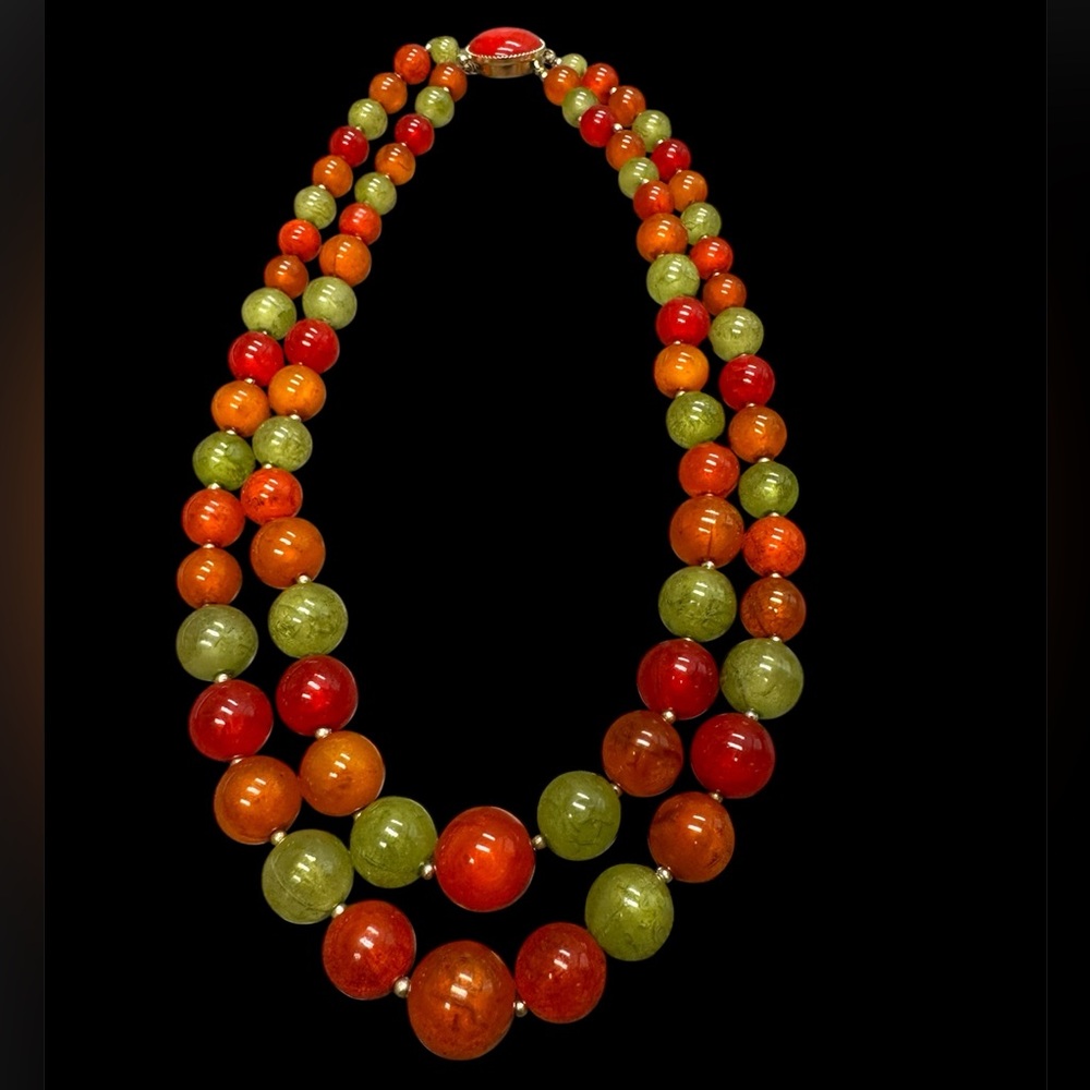 Vintage Hong Kong Fruit Salad Double-Strand Beaded Necklace